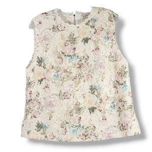 Nanette Lepore Floral Lace Top Ivory Pink Blue Scalloped Neck Back Zip Pastel XL